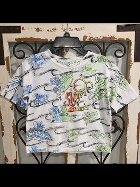 Vintage OP Surf Bugs All Over Print Graphic T Shirt Youth L/XL White 90s Surf